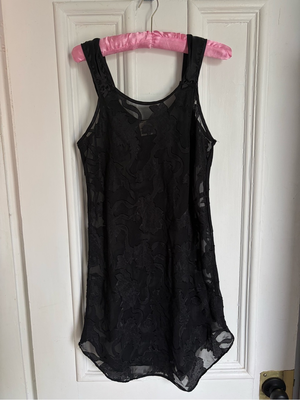 Vintage Semi Sheer Black Slip Dress with Floral Design